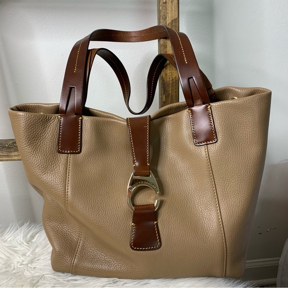 Dooney & Bourke Handbags - Dooney & Bourke Brown Leather Tote with Gold Accents